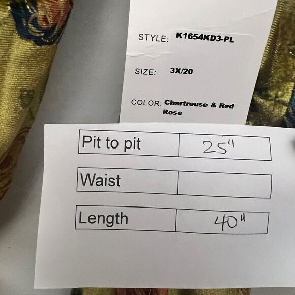 Unique Vintage Chartreuse Red Rose Velvet Wrap Dress - Picture 11 of 12